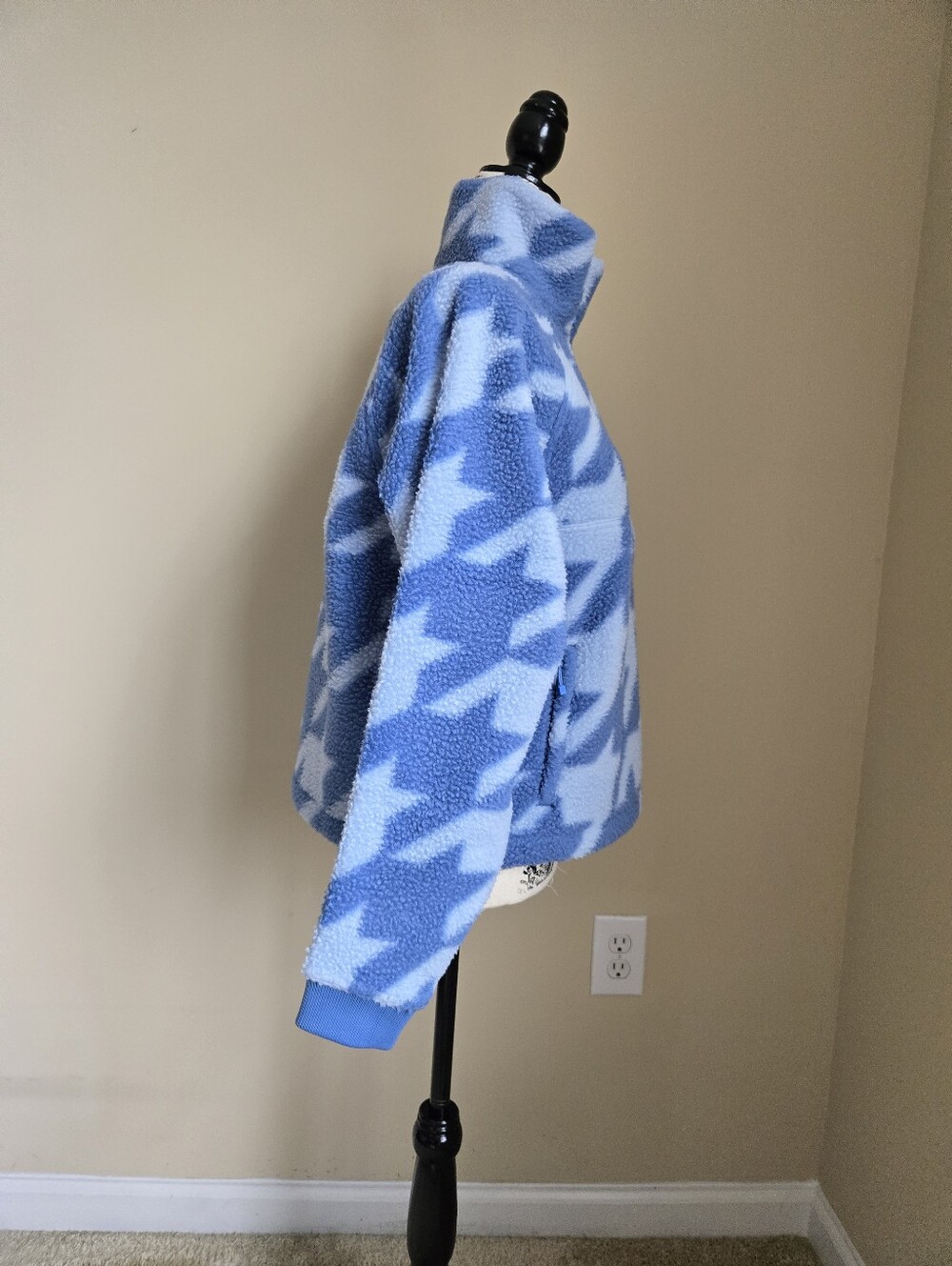 Rhoback Rivanna Fleece Pullover Womens S Blue Houndstooth Crop - Picture 4 of 10